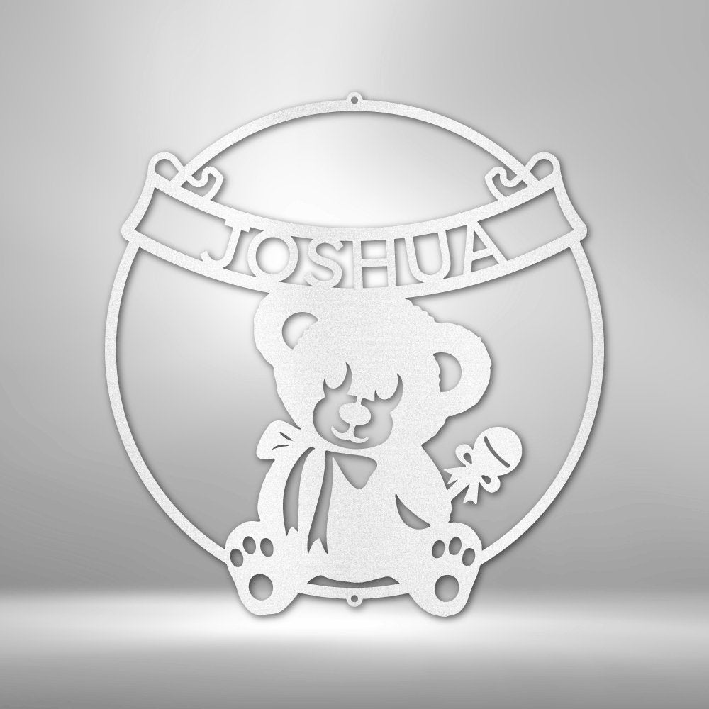 Teddy Banner Monogram - Steel Sign White / 12" Steel Sign Giftinum
