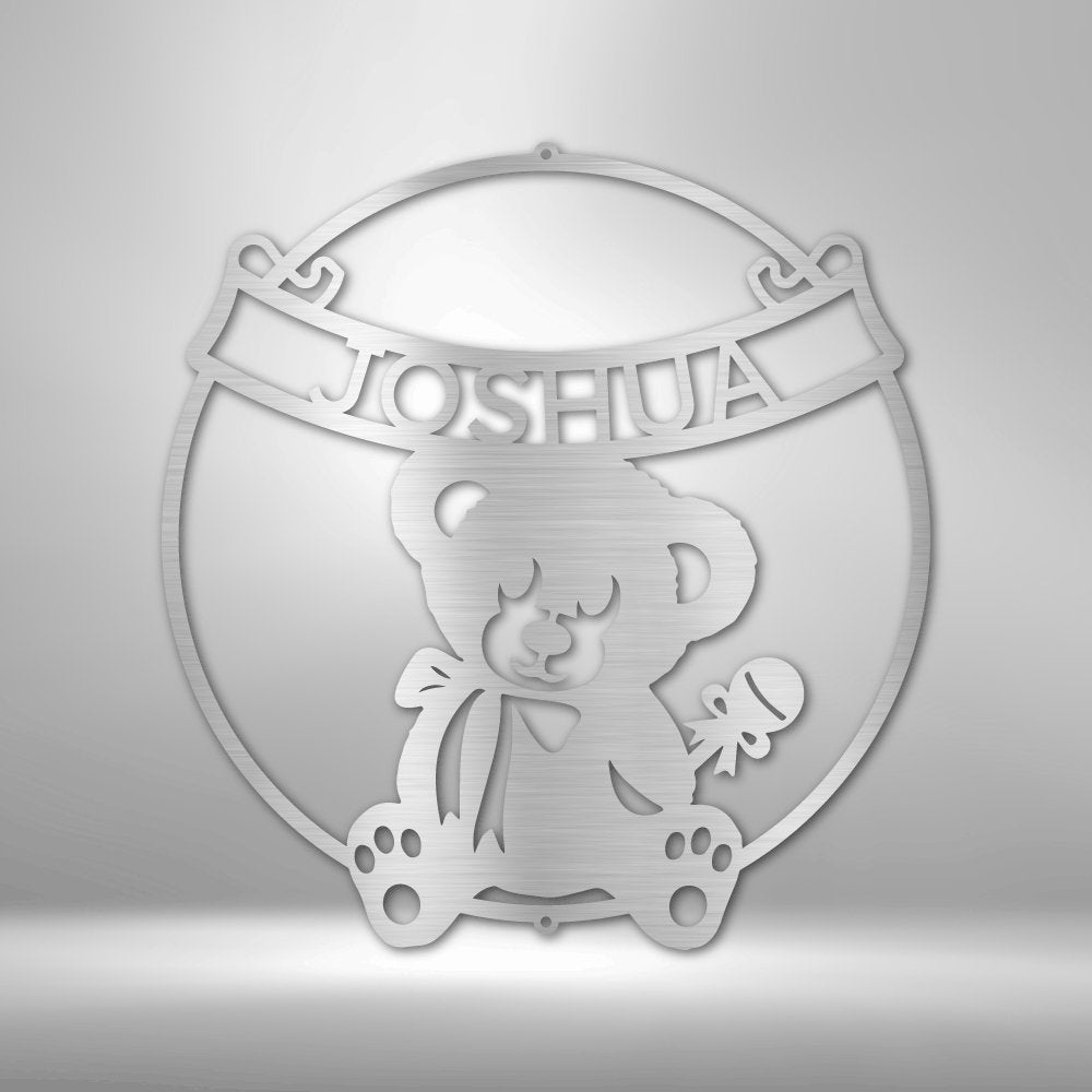 Teddy Banner Monogram - Steel Sign Silver / 12" Steel Sign Giftinum