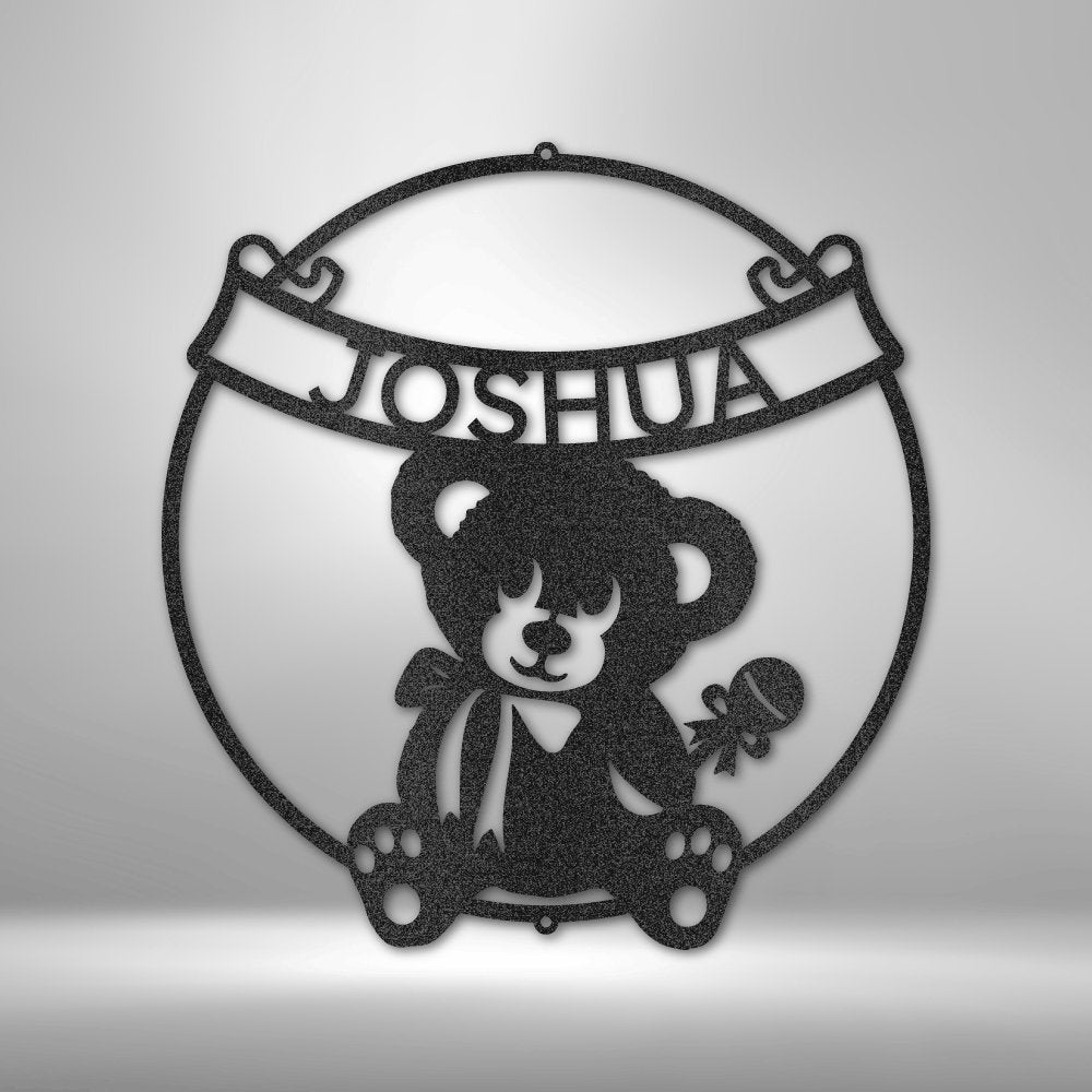 Teddy Banner Monogram - Steel Sign Black / 12" Steel Sign Giftinum