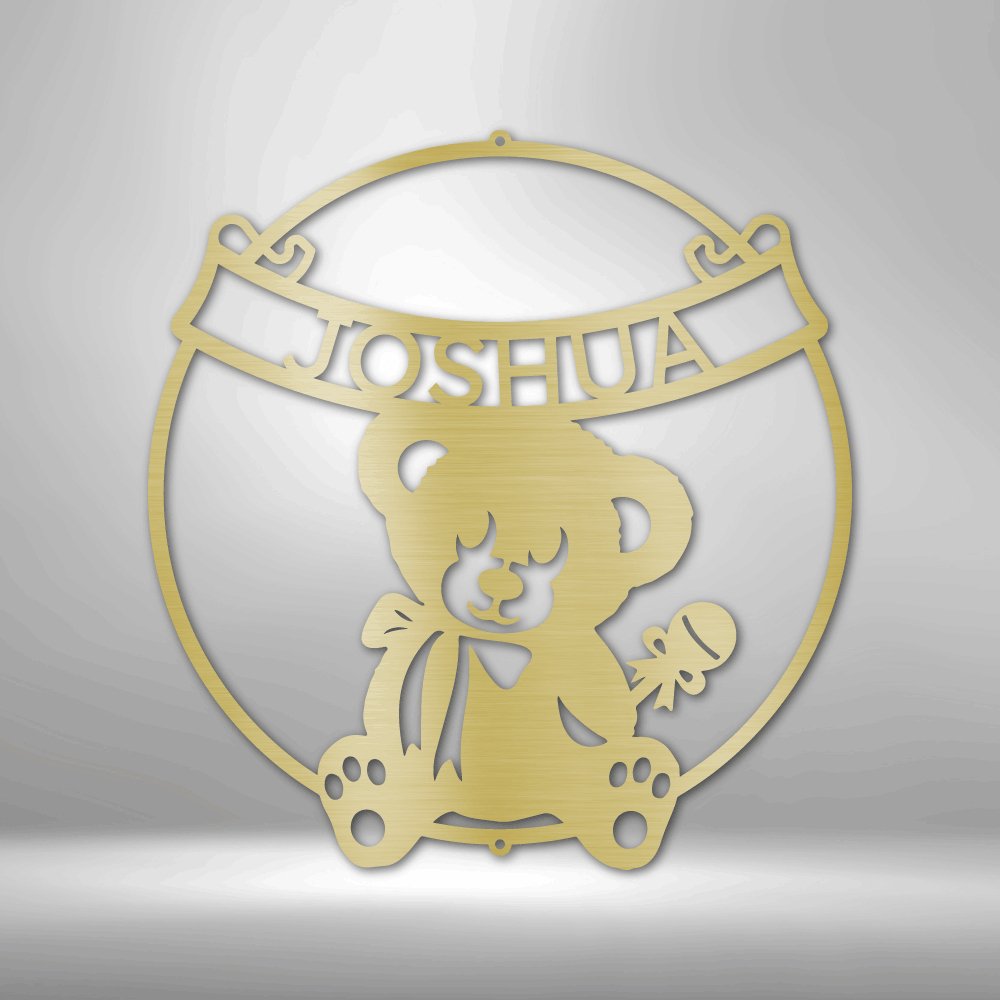 Teddy Banner Monogram - Steel Sign Gold / 12" Steel Sign Giftinum