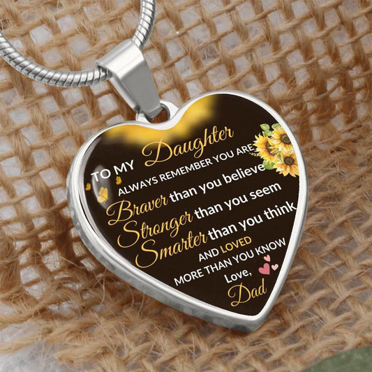To Daughter Heart Necklace Love Dad Luxury Necklace (Silver) / No Jewelry Giftinum
