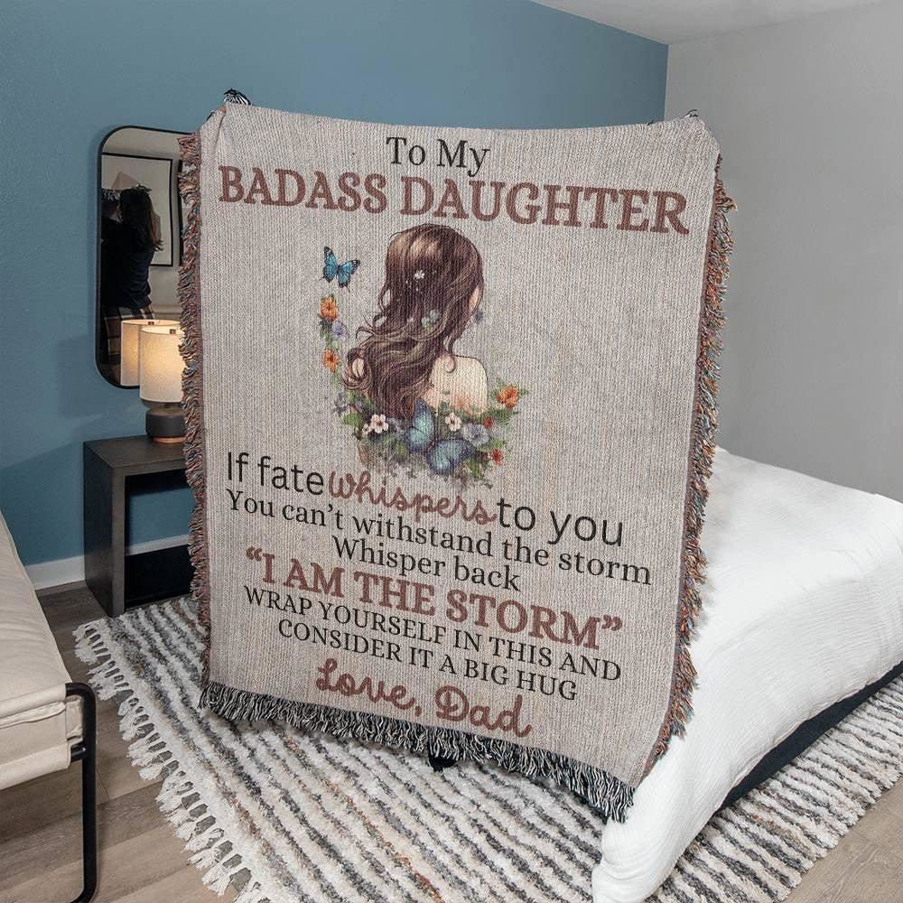 To My Badass Daughter Heirloom Woven Blanket Love, Dad Giftinum