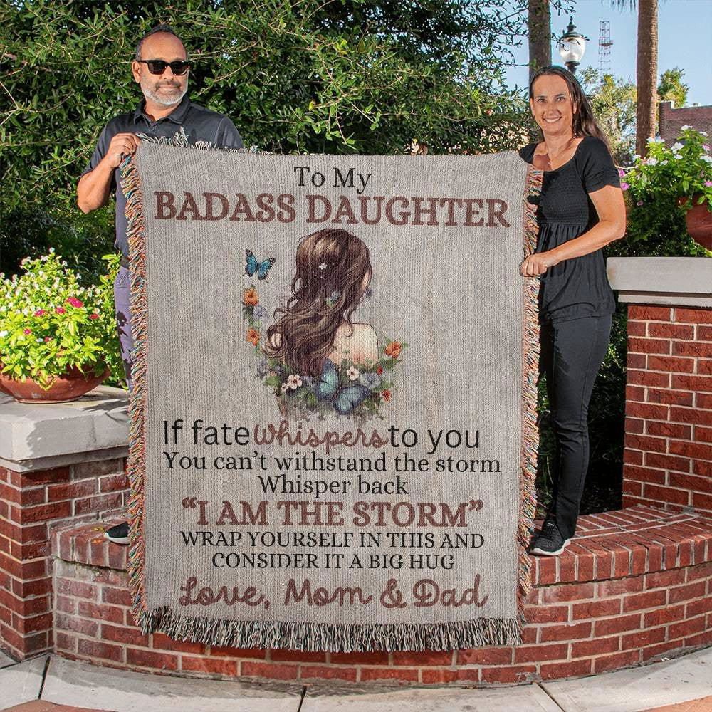 To My Badass Daughter Heirloom Woven Blanket Love, Mom & Dad Giftinum