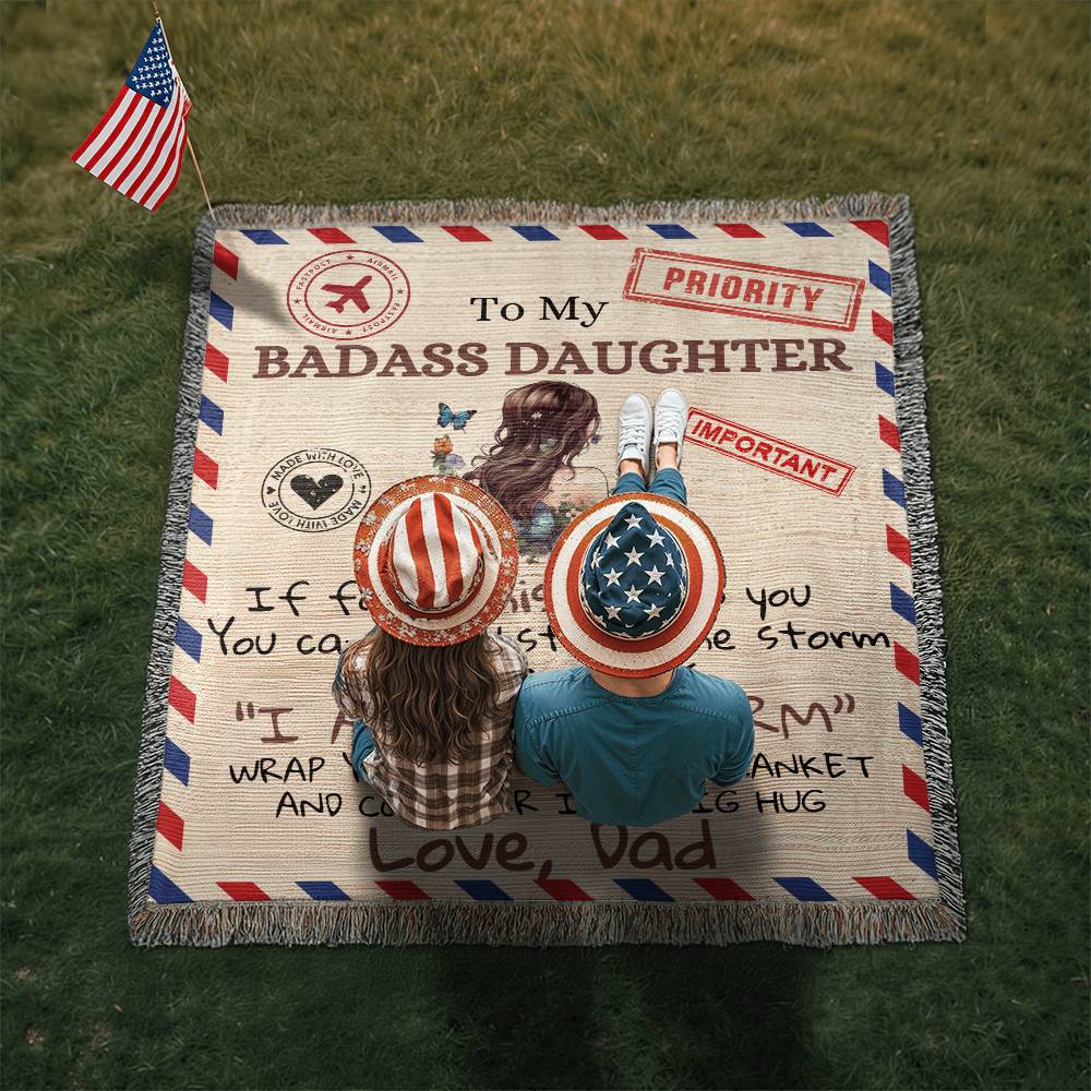To My Badass Daughter Heirloom Woven Blanket Default Title Jewelry Giftinum