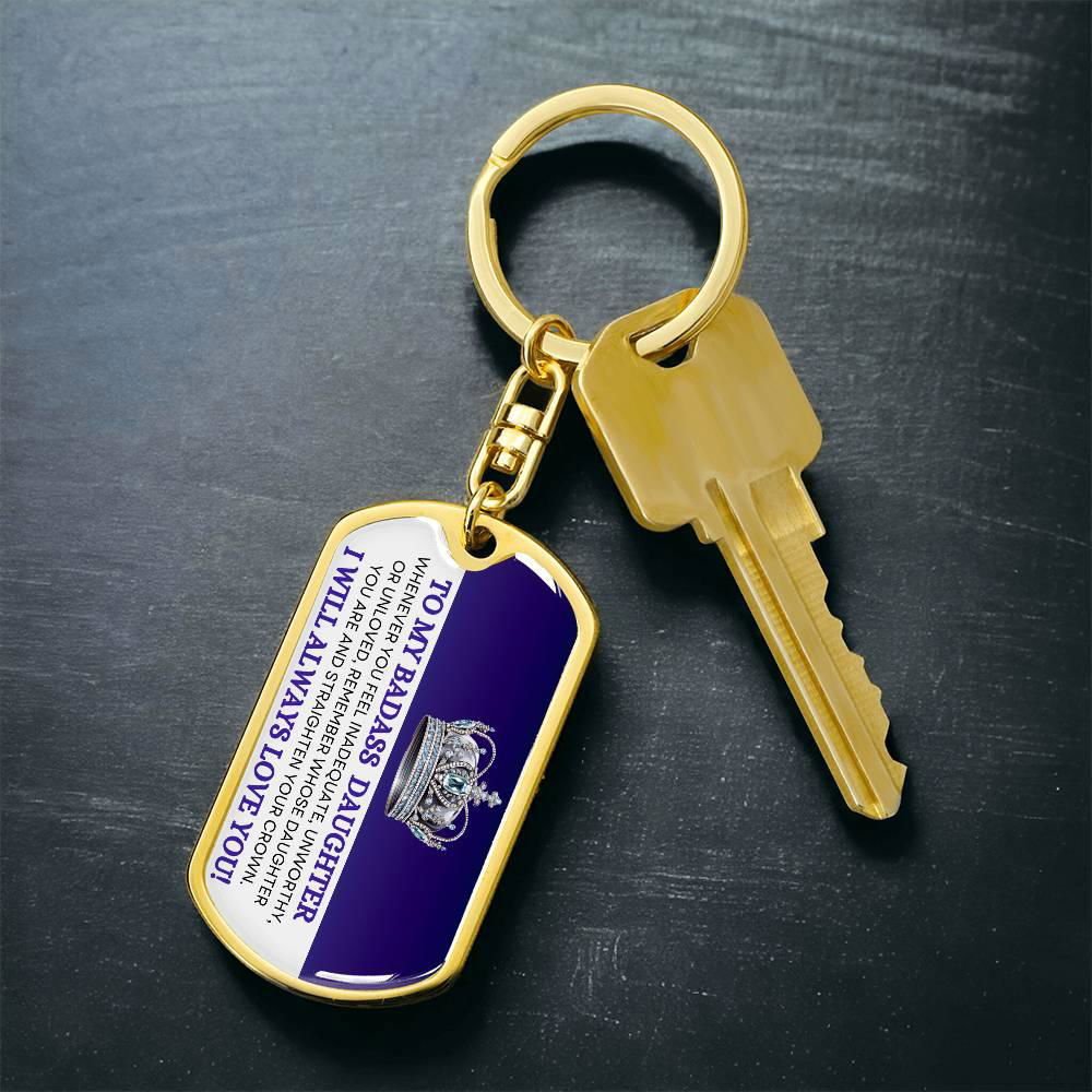 To My Badass Daughter Keychain Dog Tag with Swivel Keychain (Steel) / No Jewelry Giftinum