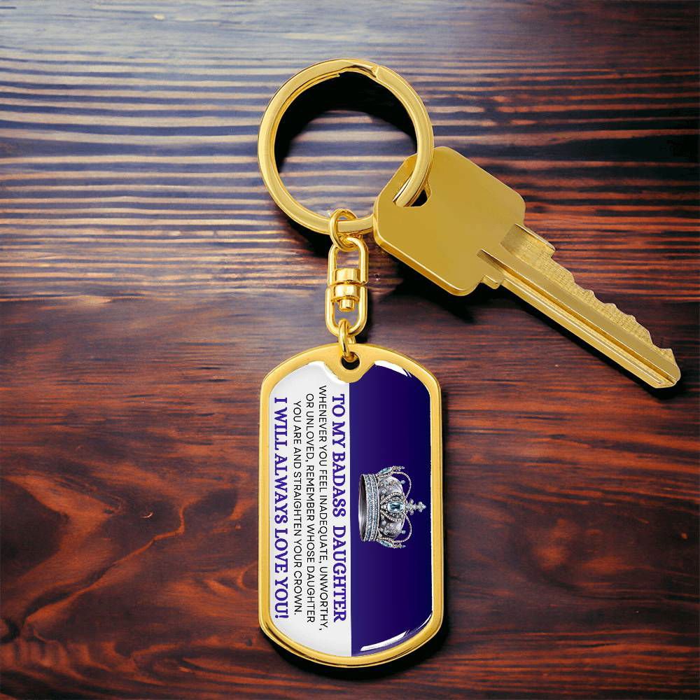 To My Badass Daughter Keychain Dog Tag with Swivel Keychain (Steel) / No Jewelry Giftinum