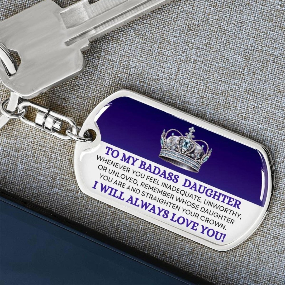 To My Badass Daughter Keychain Dog Tag with Swivel Keychain (Steel) / No Jewelry Giftinum
