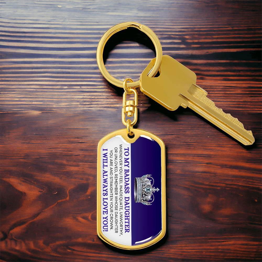 To My Badass Daughter Keychain Dog Tag with Swivel Keychain (Steel) / No Jewelry Giftinum