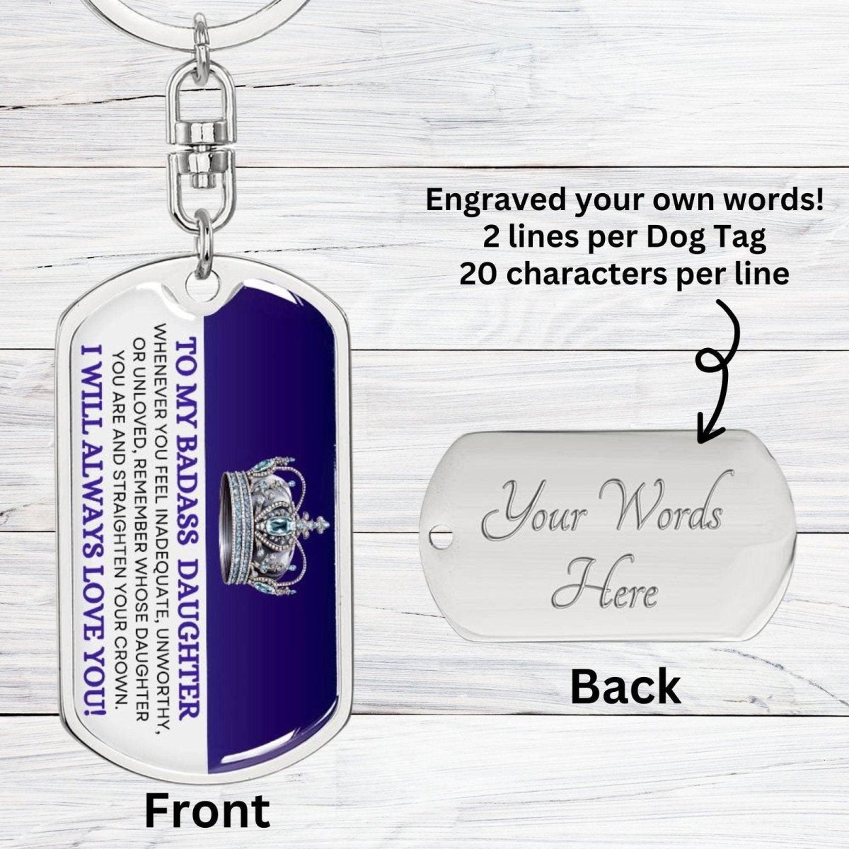 To My Badass Daughter Keychain Dog Tag with Swivel Keychain (Steel) / Yes Jewelry Giftinum
