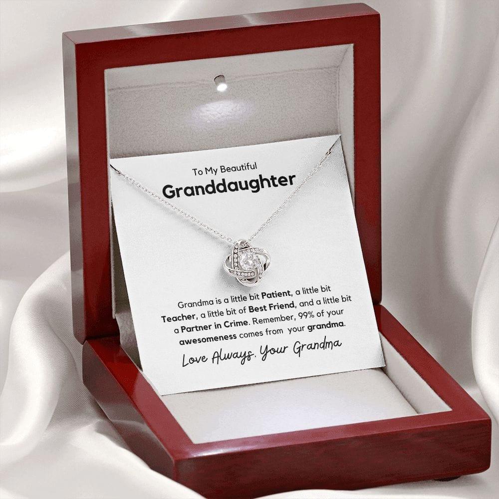 To My Beautiful Granddaughter = Grandma is a little bit Pateient 14K White Gold Finish / Mahagony Luxury Box w/LED Jewelry Giftinum