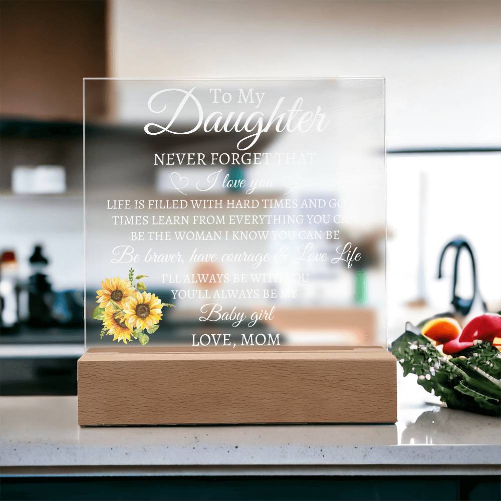 To My Daughter Love Mom Acrylic | Never Forget (W) LED Corded Base Jewelry Giftinum