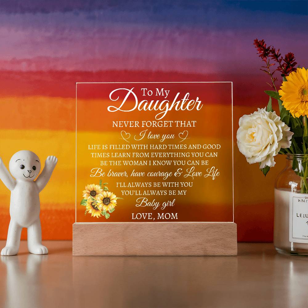To My Daughter Love Mom Acrylic | Never Forget (W) LED Corded Base Jewelry Giftinum