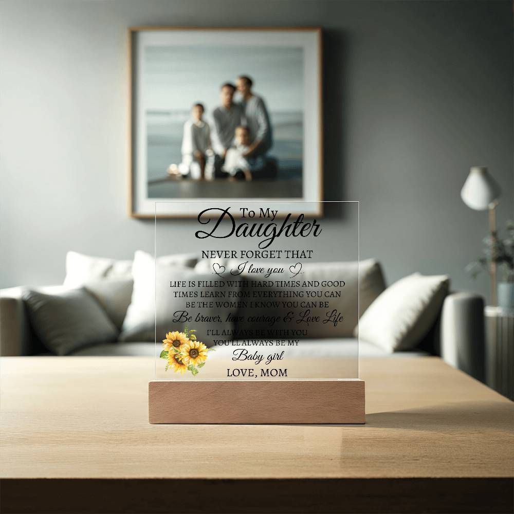 To My Daughter Love Mom Acrylic Plaque | Never Forget That LED Corded Base Jewelry Giftinum