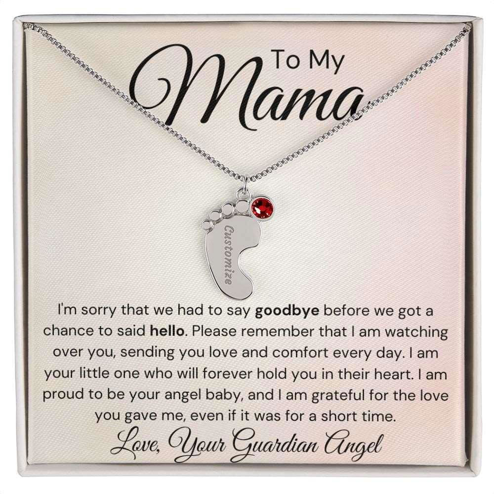 To My Mama Baby Feet Necklace - I'm sorry I had to say my goodbye 1 Charm / Polished Stainless Steel / Standard Box Jewelry Giftinum