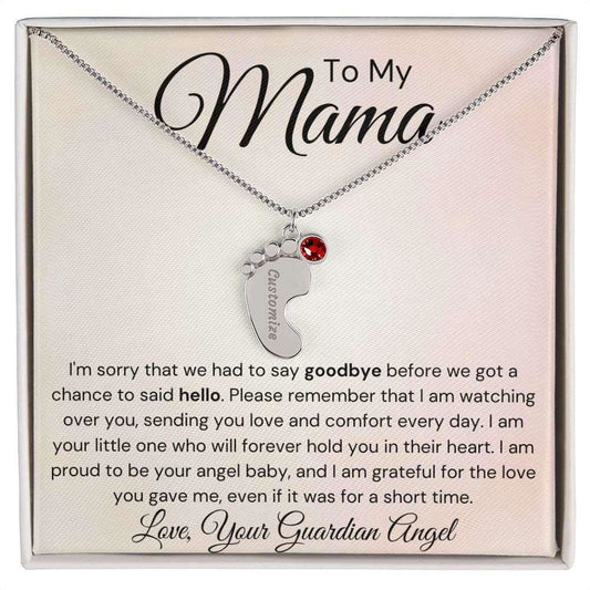 To My Mama Baby Feet Necklace - I'm sorry I had to say my goodbye 1 Charm / Polished Stainless Steel / Standard Box Jewelry Giftinum