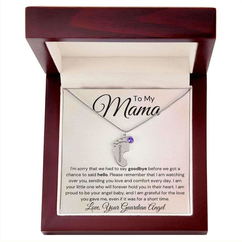 To My Mama Baby Feet Necklace - I'm sorry I had to say my goodbye 1 Charm / Polished Stainless Steel / Luxury Box Jewelry Giftinum