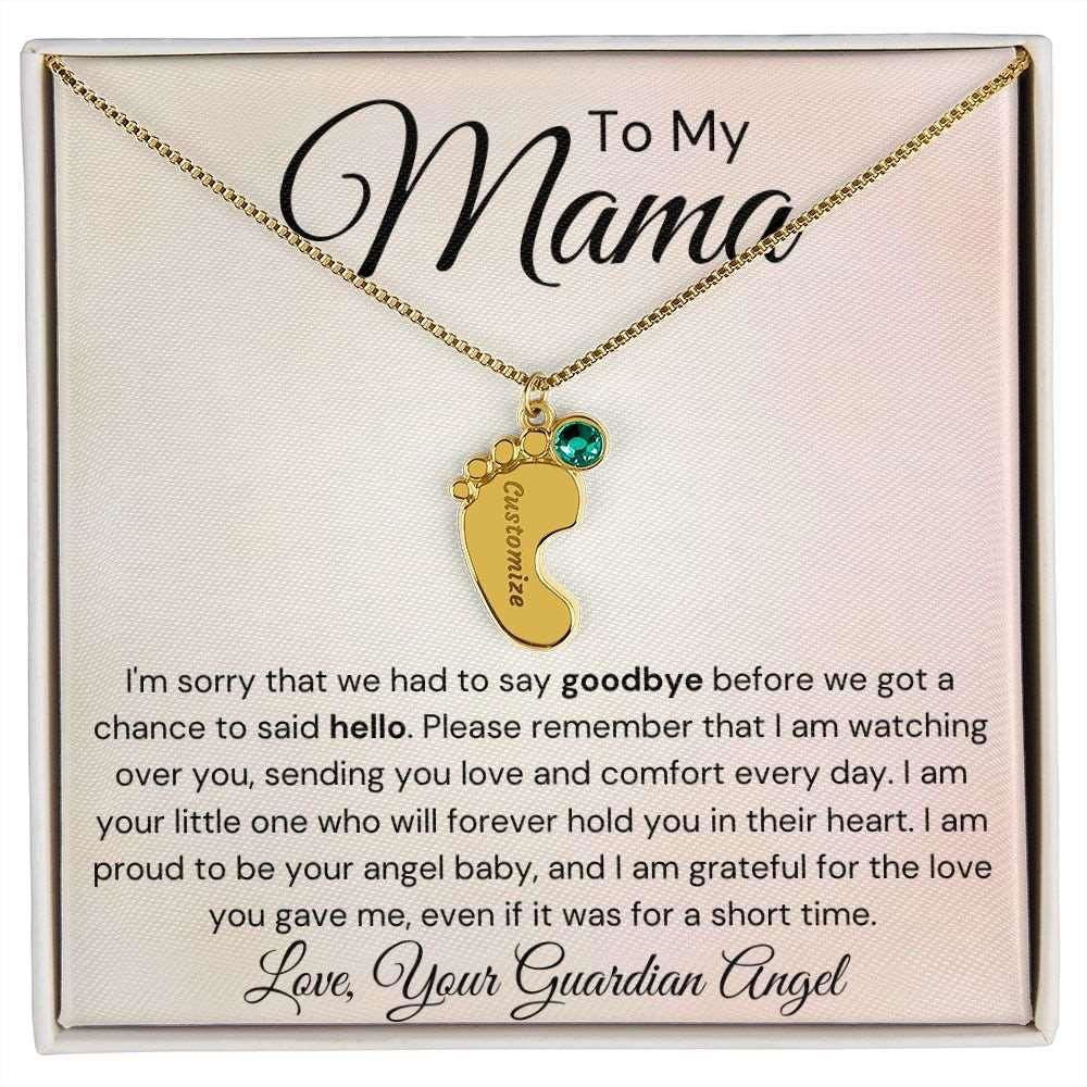 To My Mama Baby Feet Necklace - I'm sorry I had to say my goodbye 1 Charm / 18K Yellow Gold Finish / Standard Box Jewelry Giftinum