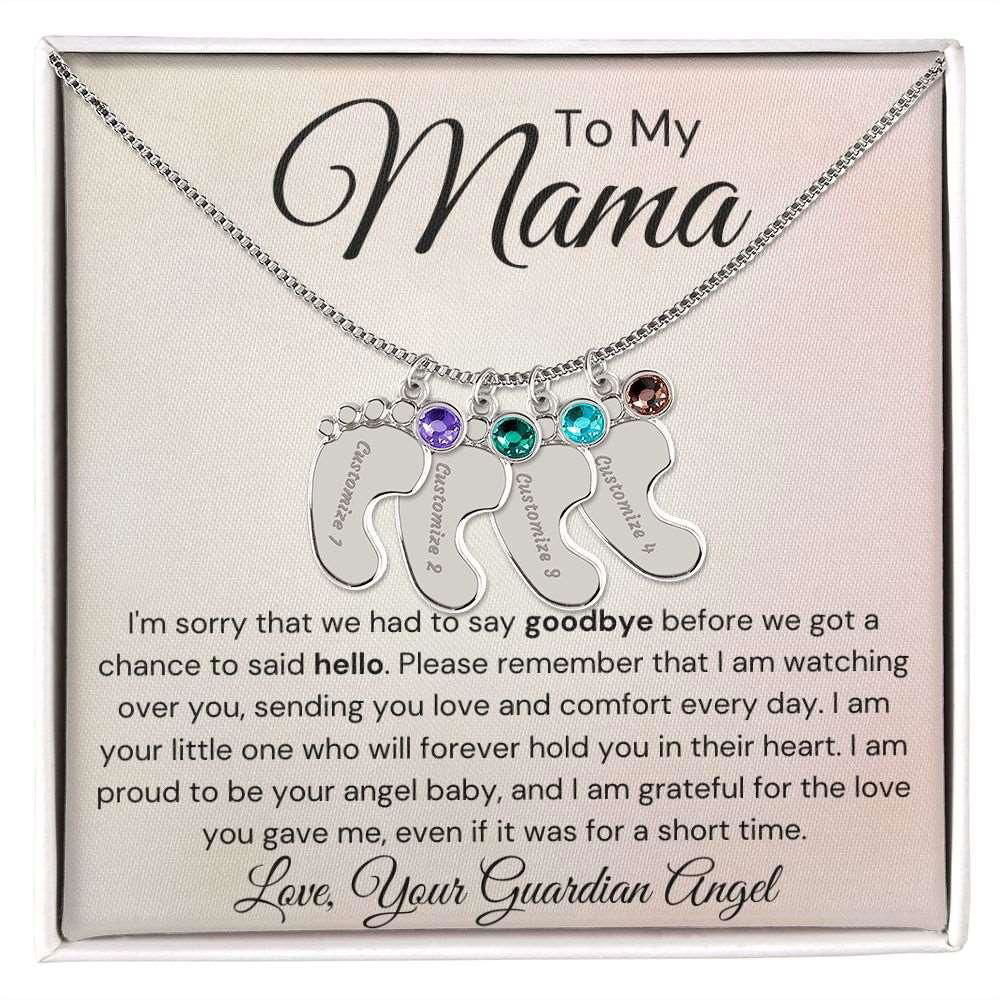 To My Mama Baby Feet Necklace - I'm sorry I had to say my goodbye 4 Charms / Polished Stainless Steel / Standard Box Jewelry Giftinum