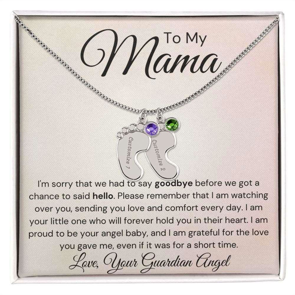 To My Mama Baby Feet Necklace - I'm sorry I had to say my goodbye 2 Charms / Polished Stainless Steel / Standard Box Jewelry Giftinum
