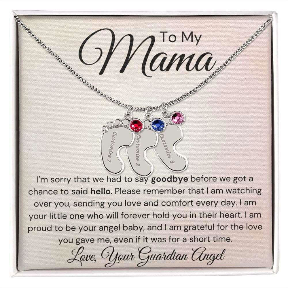 To My Mama Baby Feet Necklace - I'm sorry I had to say my goodbye 3 Charms / Polished Stainless Steel / Standard Box Jewelry Giftinum
