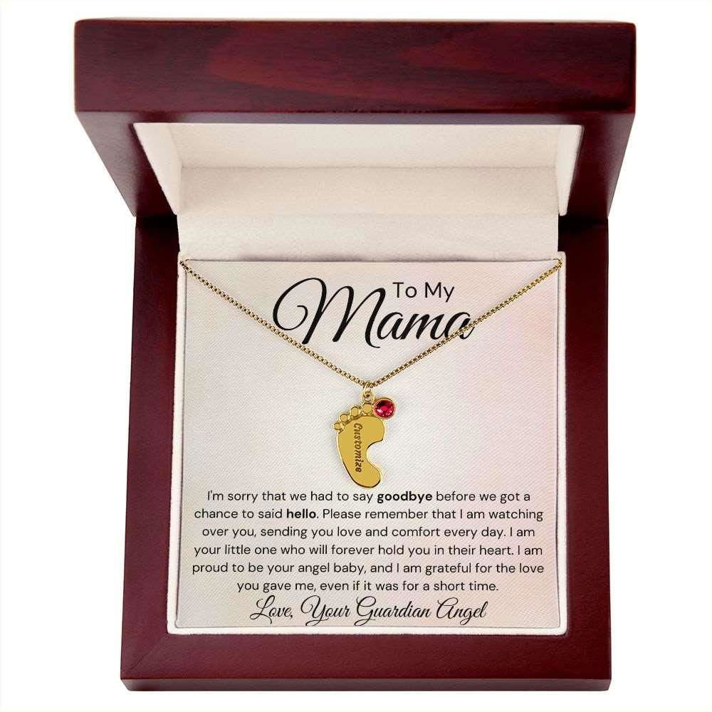 To My Mama Baby Feet Necklace - I'm sorry I had to say my goodbye 1 Charm / 18K Yellow Gold Finish / Luxury Box Jewelry Giftinum