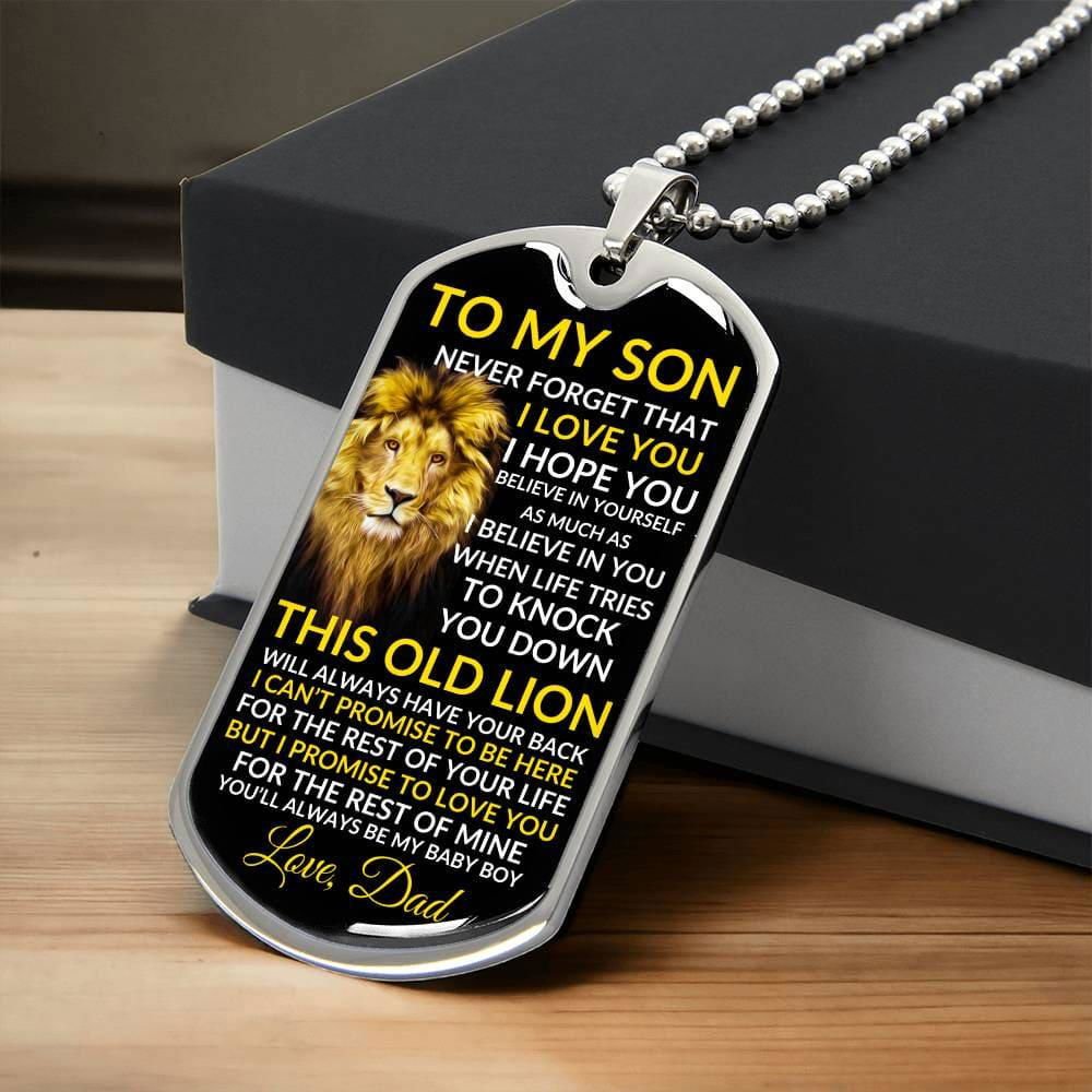 To My Son Necklace - This Old Lion Military Chain (Gold) / No Jewelry Giftinum
