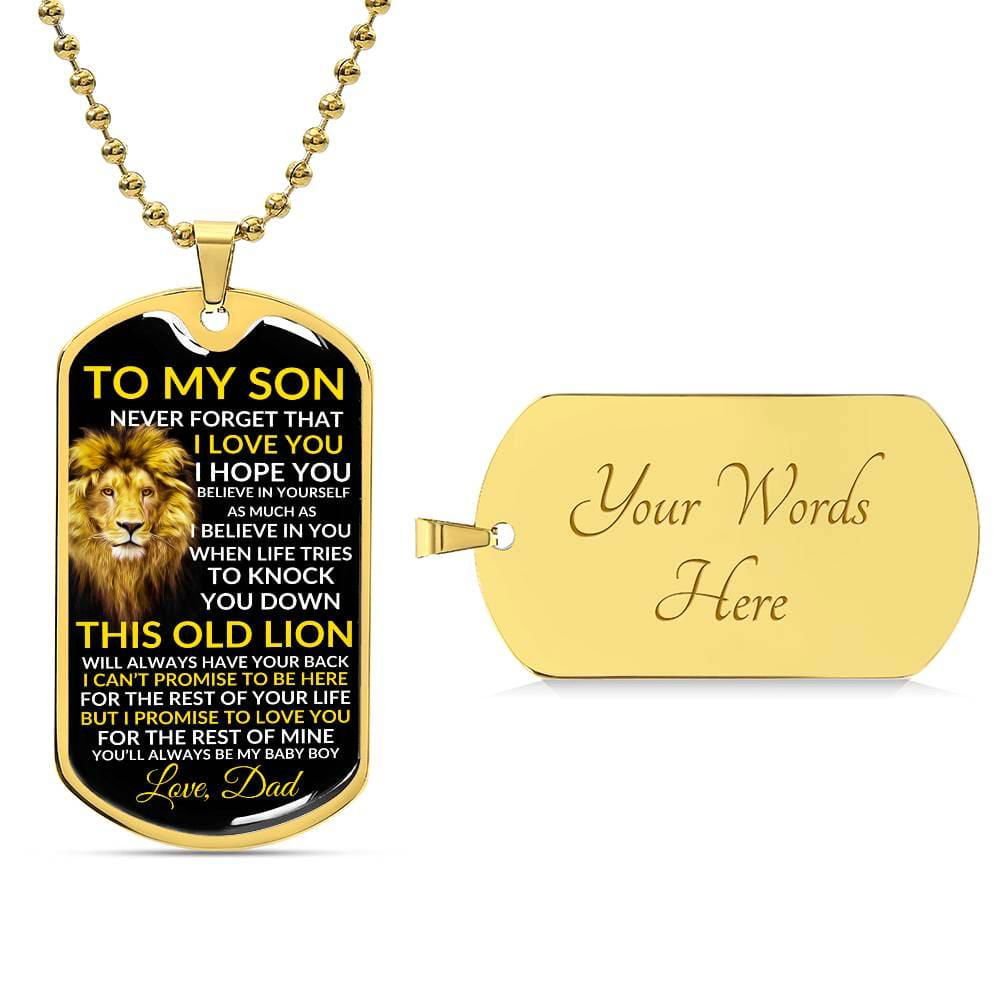 To My Son Necklace - This Old Lion Military Chain (Gold) / Yes Jewelry Giftinum