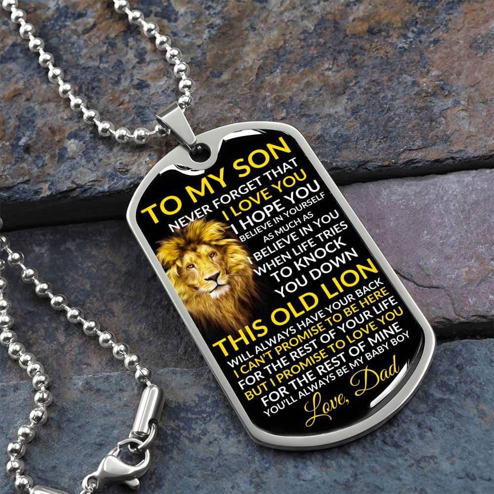 To My Son Necklace - This Old Lion Military Chain (Silver) / No Jewelry Giftinum