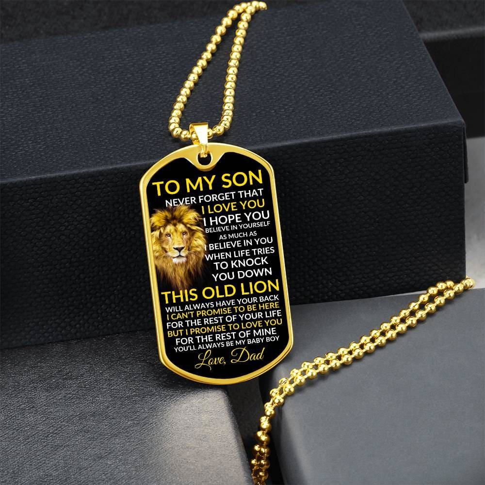 To My Son Necklace - This Old Lion Military Chain (Gold) / No Jewelry Giftinum
