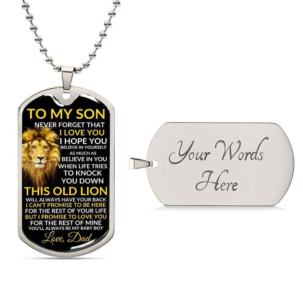 To My Son Necklace - This Old Lion Military Chain (Silver) / Yes Jewelry Giftinum