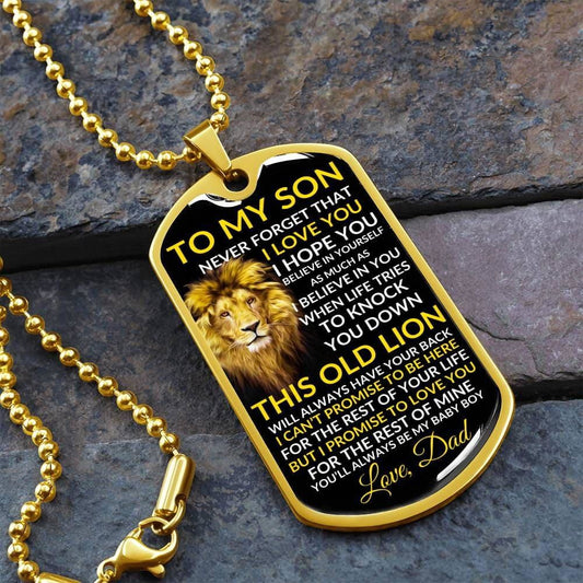 To My Son Necklace - This Old Lion Military Chain (Gold) / No Jewelry Giftinum