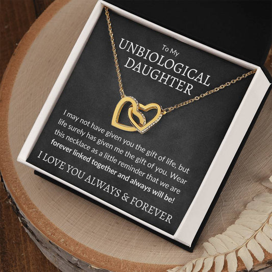 Unbiological Daughter Locked Hearts Pendant 14k White Gold Finish / Standard Box Jewelry Giftinum