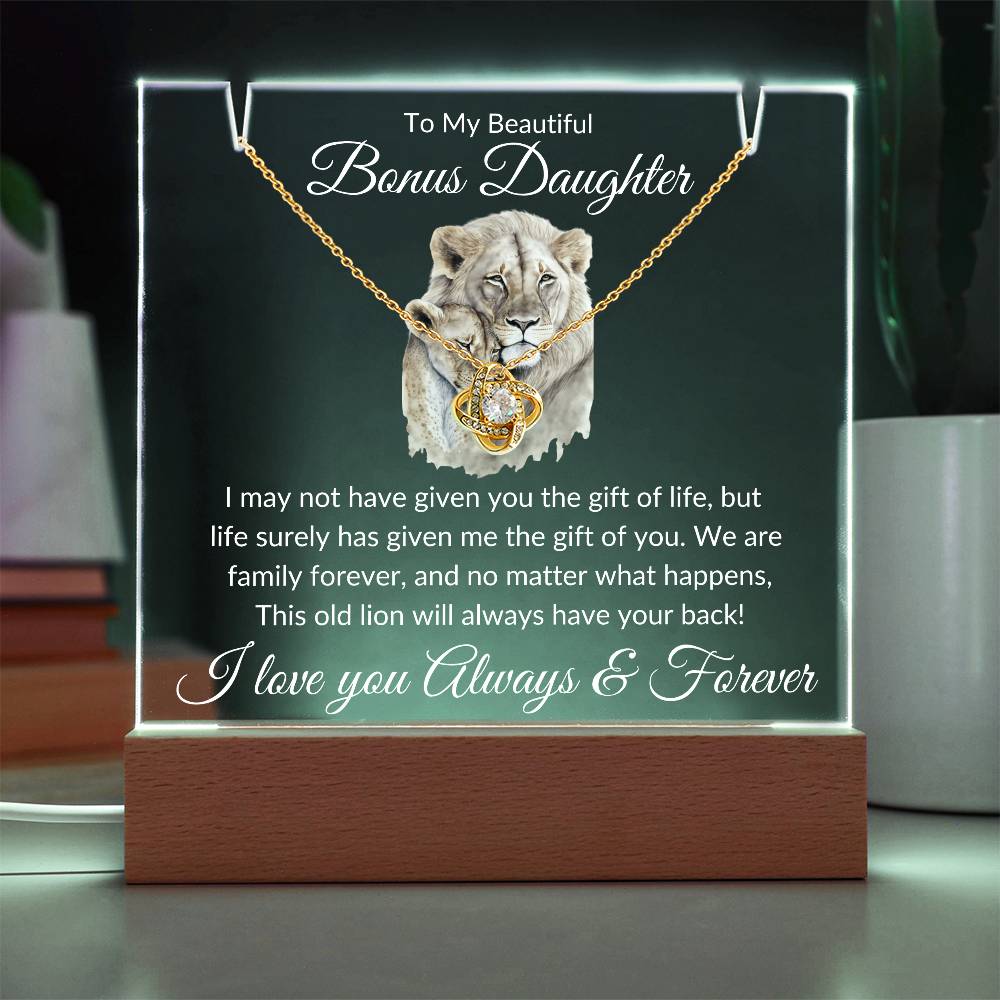 Unique Gift for Bonus Daughter - This Old Lion Acrylic Plaque Bundle LED Battery Powered Base / 14K White Gold Finish Jewelry Giftinum
