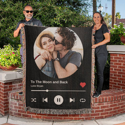 Custom Photo Upload and Favorite Song Woven Blanket