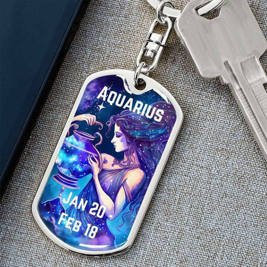 Aquarius Keychain Dog Tag with Swivel Keychain (Steel) / No Jewelry Giftinum