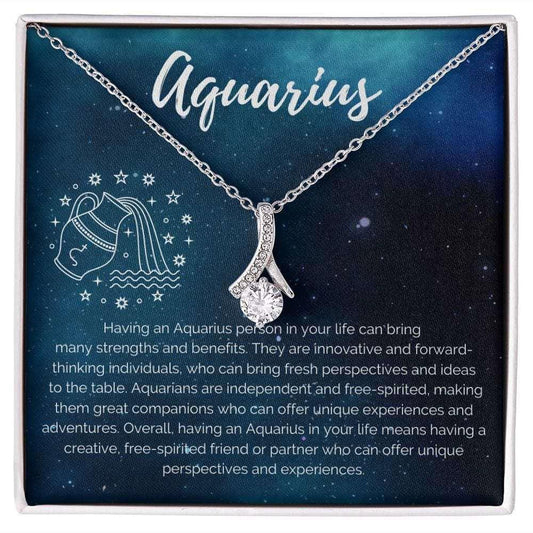 Aquarius Zodiac Birthday Necklace 14K White Gold Finish / Standard Box Jewelry Giftinum