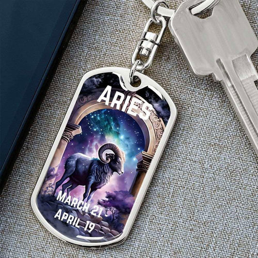 Aries Keychain Dog Tag with Swivel Keychain (Steel) / No Jewelry Giftinum