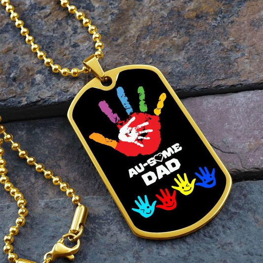 Autism Dad Dog Tag Necklace Military Chain (Gold) / No Jewelry Giftinum