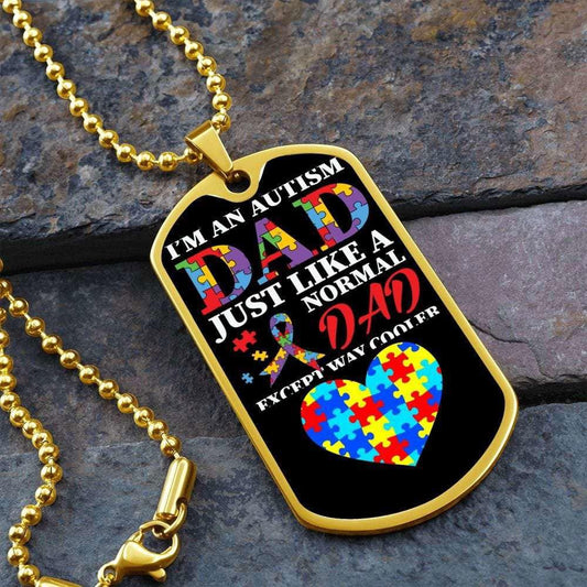 Autism Dad Dog Tag Necklace Military Chain (Gold) / No Jewelry Giftinum