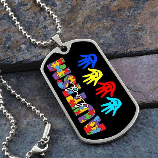Autism Dad Dog Tag Necklace Military Chain (Silver) / No Jewelry Giftinum