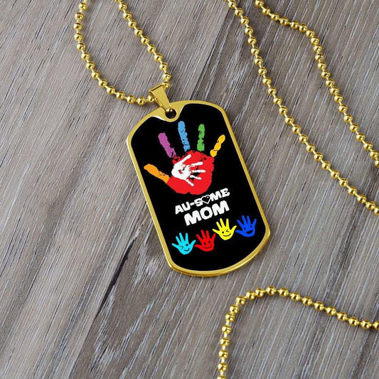 Autism Mom Dog Tag Necklace Military Chain (Silver) / No Jewelry Giftinum