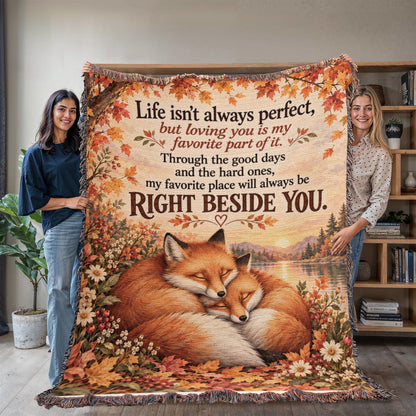 Autumn Fox Love Blanket with Sweet Romantic Message - Giftinum
