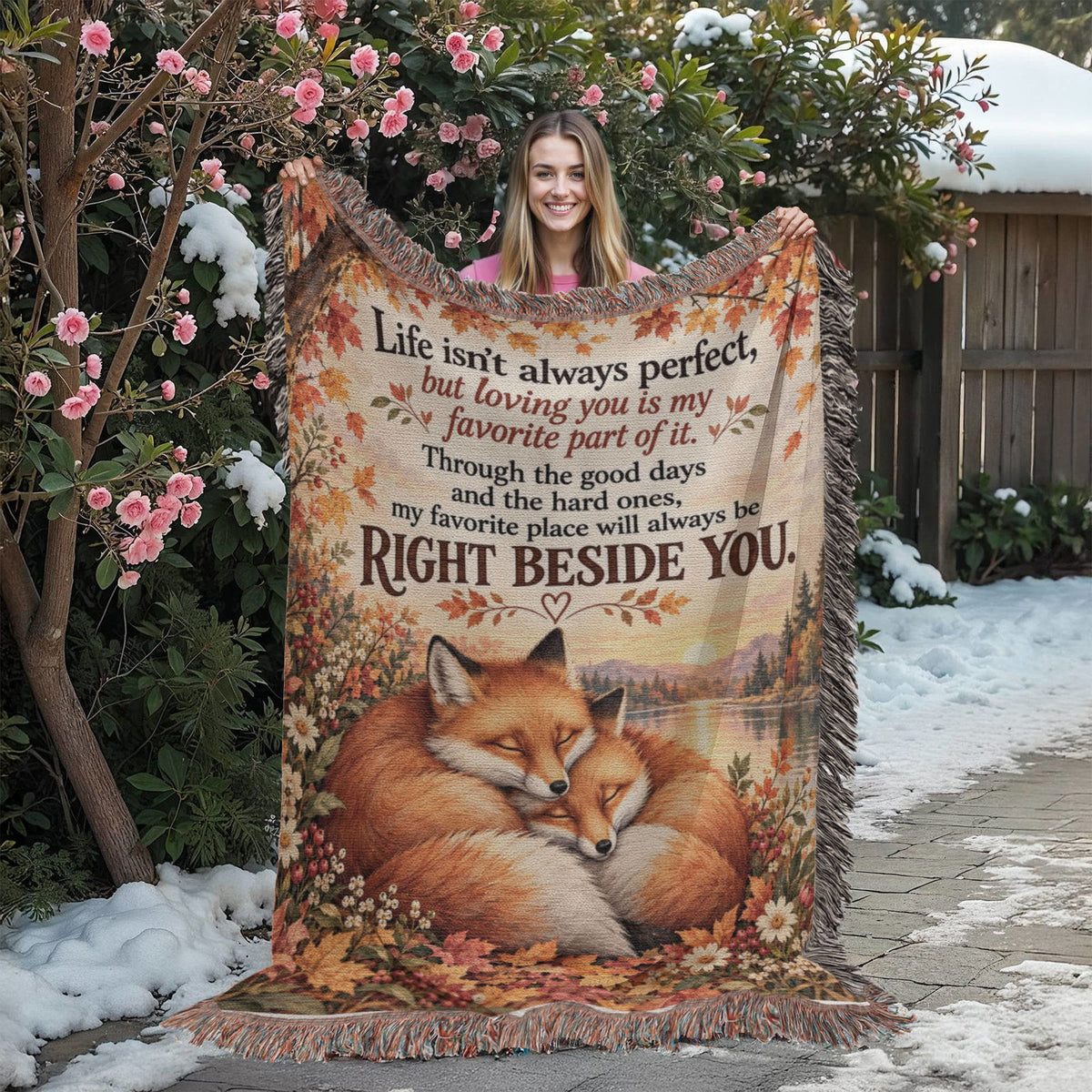 Autumn Fox Love Blanket with Sweet Romantic Message - Giftinum