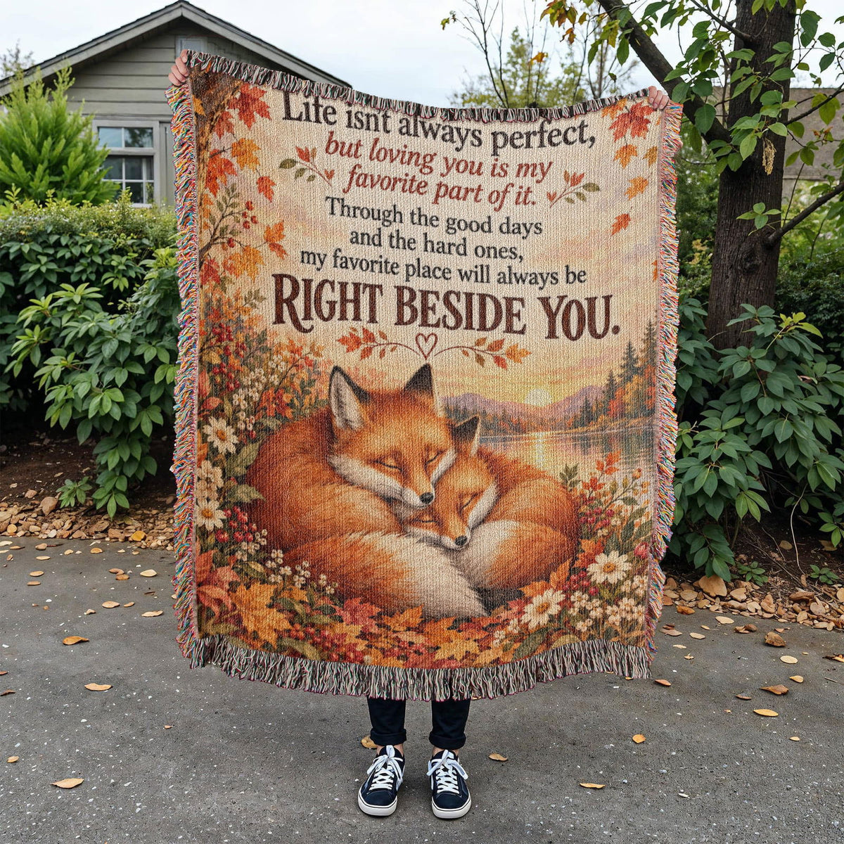 Autumn Fox Love Blanket with Sweet Romantic Message - Giftinum