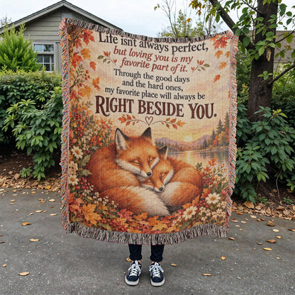 Autumn Fox Love Blanket with Sweet Romantic Message - Giftinum