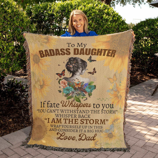 Badass Daughter Love Dad Woven Blanket - Giftinum