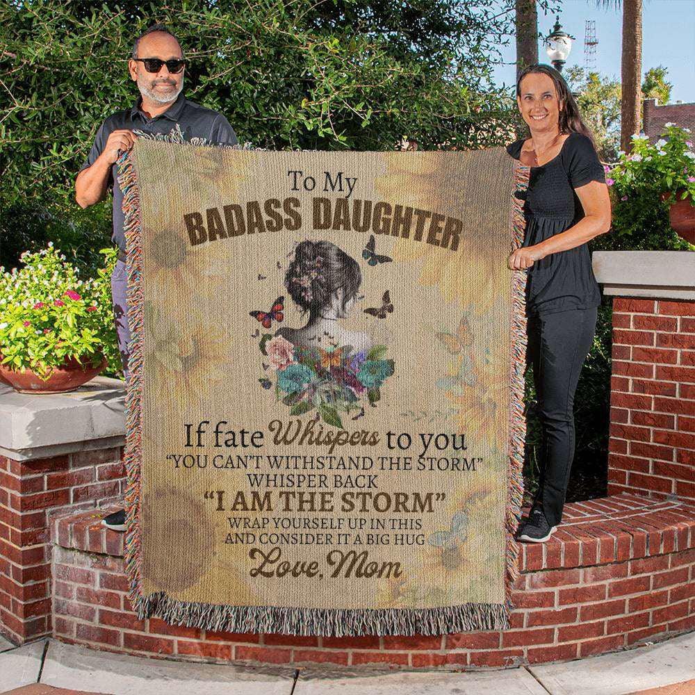 Badass Daughter Love Mom Woven Blanket - Giftinum