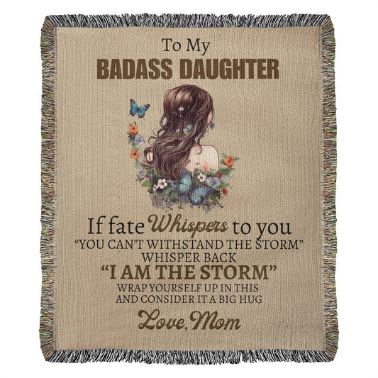 Badass Daughter Love Mom Woven Blanket - I am the storm - Giftinum