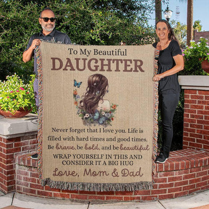 Beautiful Daughter Heirloom Woven Blanket - Never forget that I love you Dad / 50" x 60" Heirloom Woven Blanket Giftinum