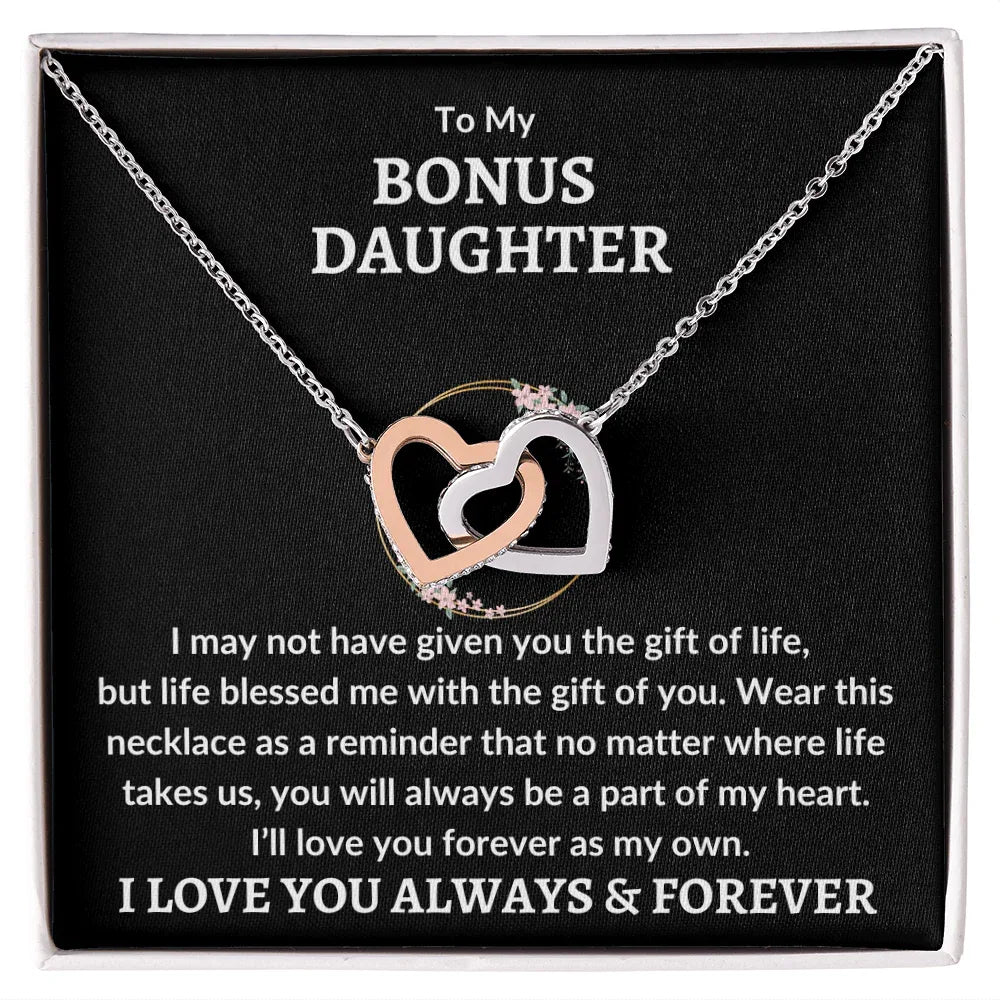 Bonus Daughter Interlocking Heart Necklace - Love You As My Own - Giftinum